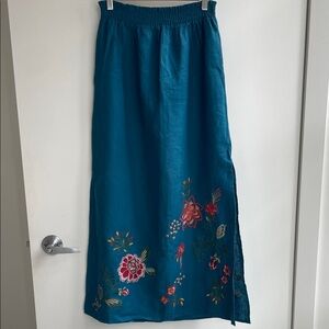 Johnny Was Messine Linen Embroidered Floral Maxi Skirt Size XS